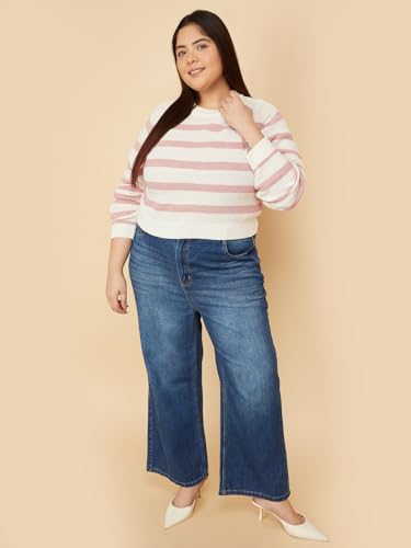 Max Women Striped Sweater (Off White_3XL)