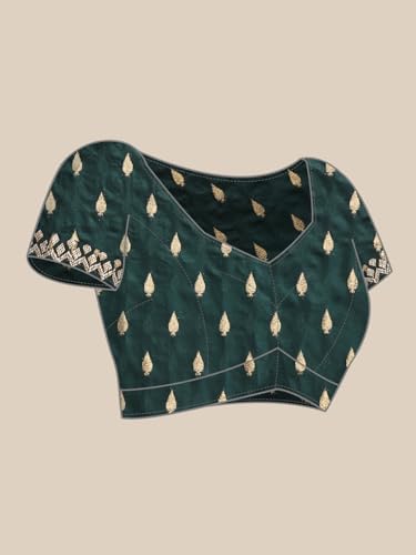 MOHEY Women's Green Organza Stone Work|Zari Saree (Green)