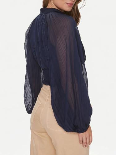 GUESS Blue Polyester Solid Bianca Pleated Top
