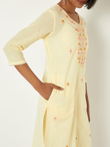 Max Women Embroidered Straight Kurta(Yellow_XXL)