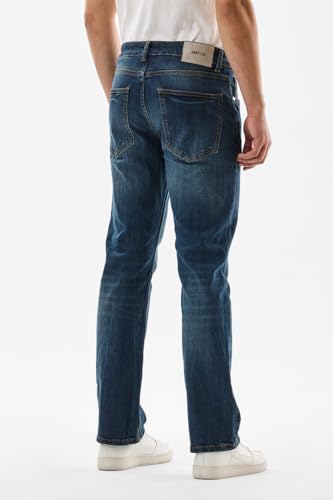 SNITCH Men Blue Casual Jeans | Straight Fit Relaxed Style with Mid Rise & Washed Pattern | Premium Cotton Blend Fabric with Medium Stretch for Everyday Comfort