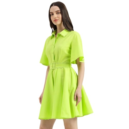 United Colors of Benetton Regular Fit Spread Collar Solid Lace Detail Shirt Dress (Size: XL) - 26P4WVNDR309IWL1 Green