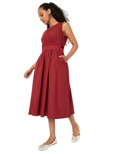 Max Women Solid A-line Dress (Red_L)