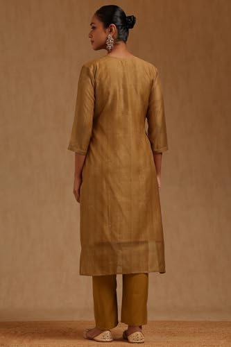 Soch Womens Gold Chanderi Floral Kurta Set With Cutdana