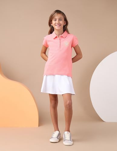 U.S. POLO ASSN. Kids Kids Relaxed fit Girls Cotton Printed Short Sleeves Polo T-Shirts (UGSS25PTS203_Pink_8-9Y)