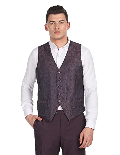 Men Wine Reversible Waistcoat Three Piece Suit