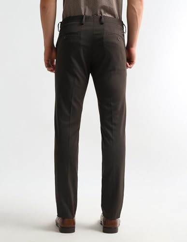 Arrow Men's Textured Regular Fit Trousers (ARAKTR2115_Brown_32)