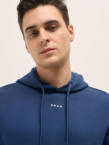THE BEAR HOUSE Men's Navy Blue Solid Relax Fit Hoodie