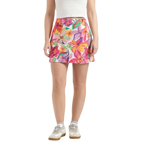 United Colors of Benetton Regular Fit High Rise Floral Skorts (Size : 26) - 26P4WVNSK325I901 Multicolour