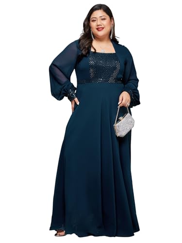 Miss Chase A+ Women's Georgette Maxi Dress (APAW21D06-21-644-07, Dark Teal, 2XL)
