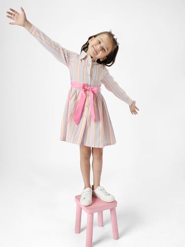 nauti nati Cotton Nautinati Girls' Round Neck Striped Casual Dress Knee-Length NN321-528_Multicolor