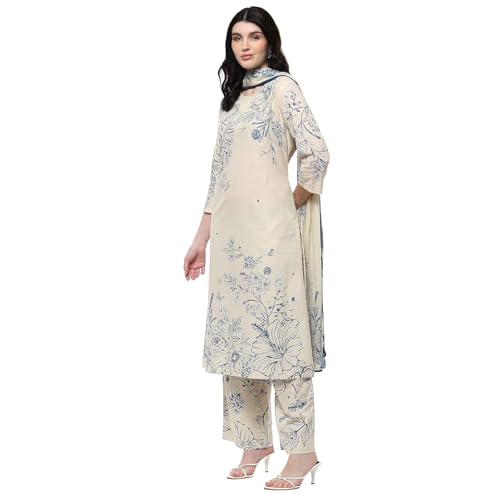 Biba Women's Cotton Kurta Set (SKDCHZ10912SS25OWHTBLU_Off-White-Blue
