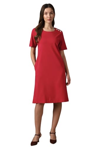 Women Red Solid Knee Length Casual Dress