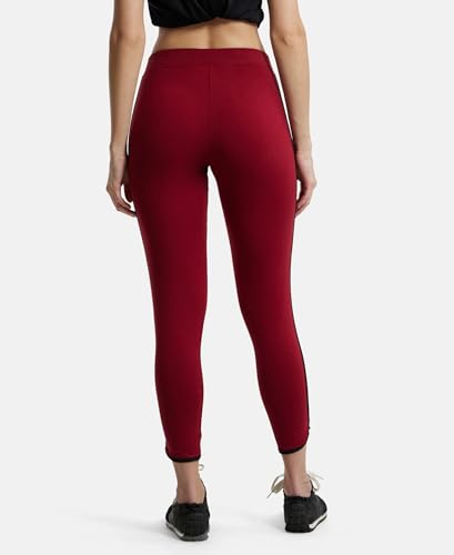 Jockey Women's Super Combed Cotton Elastane Stretch Leggings with Coin Pocket and Contrast Side Piping_Style_AW73_Rhubarb_L