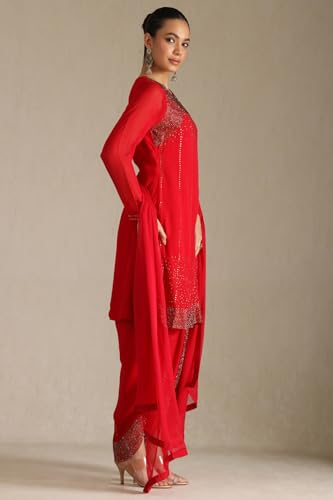 Soch Womens Red Georgette Suit Set With Stone Work