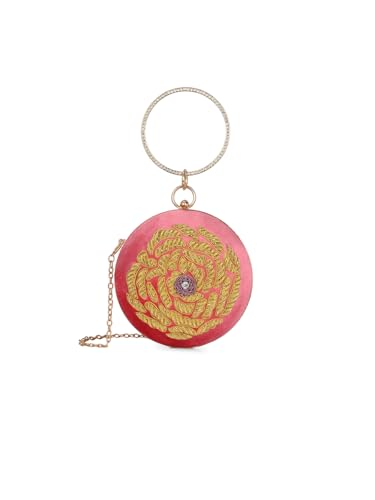 TOOBA Women's Synthetic Pink Rose Handicraft Beautiful Bling Box Clutch Bag for Wedding, Banquet, Gift Family, & Friends