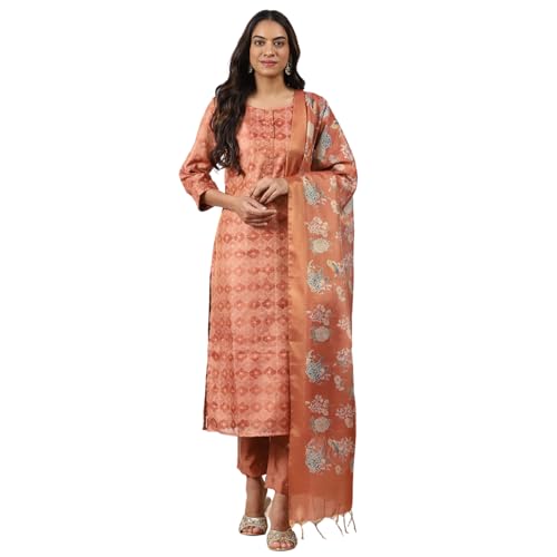 Brown Tissue Digital Print Unstitched Suit Set