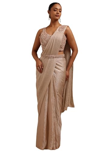 Soch Womens Light Grey Organza Solid Ready To Wear Saree