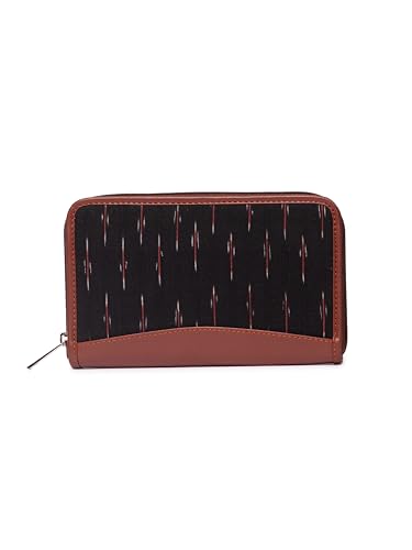 ZOUK Ikat Wallets for Women - Handmade Wallets for Females - Vegan Leather and Ikat Purse for Ladies - Clutch with Indian Print - Wallets for Mobile Phones - Ikat GreRed Print