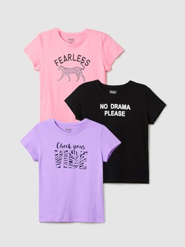 Max Girls Cotton Regular Fit Printed Round Neck Half Sleeve T-Shirt - Pack of 3, Blue, 15-16 Years