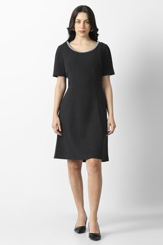Van Heusen Women's Polyester Blend Modern Above The Knee Dress (VWCDERGFM46758_Black