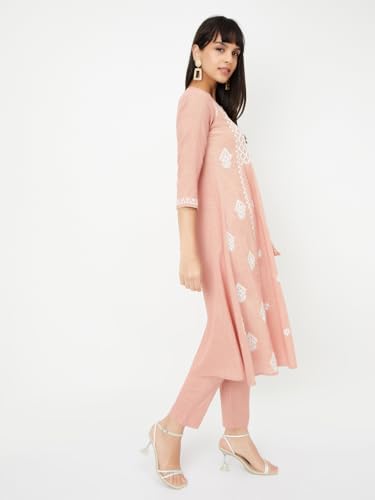 Max Women's Cotton Blend Kurta Set (CTKST54046_Brown