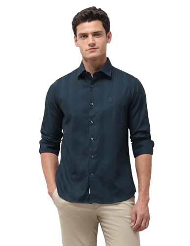 U.S.Polo Association Men's Tailored Fit Dobby Shirt (USSHTP1334_Teal_44)