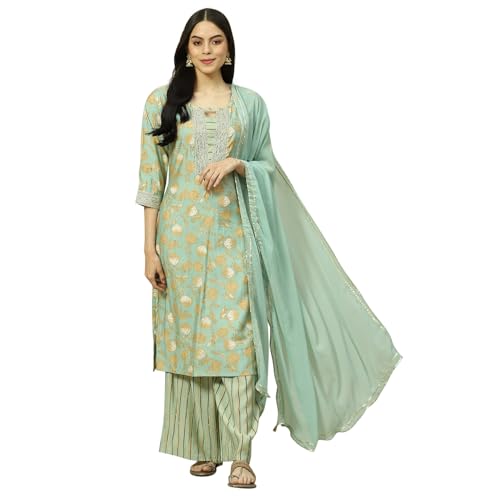 Rangriti Women Polyester Blend Printed Suit Set (RSKASRTD18001SS23LBLU_Blue