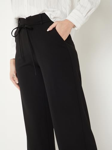 Max Women Solid Wide Leg Trousers (Black_XXL)