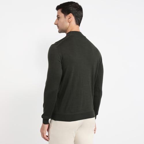 Raymond Men Contemporary Fit Solid Pattern Marino Wool Acryalic Blend Full Sleeve Turtle Neck Casual Sweater