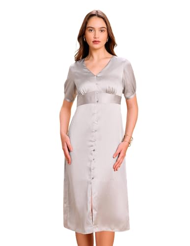 U.S. Polo ASSN. Solid V-Neck A-LineDress (UWAW25DRS206_Grey_M)