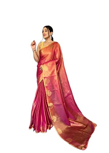 Panzora Women's Tissue Silk Jacquard Weaving Pink Saree With Unstitched Blouse Piece
