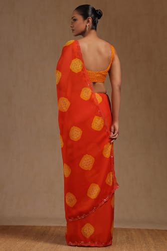 Soch Womens Orange Georgette Bandhani Print Saree With Sequins