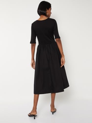 Max Women Solid Fit & Flare Dress (Black_L)