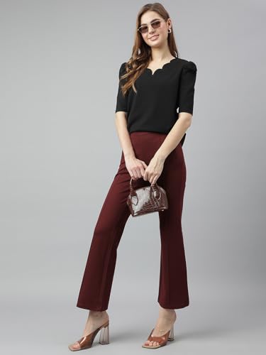 Latin Quarters Women Maroon Solid High Rise Casual Flare Pant_XL