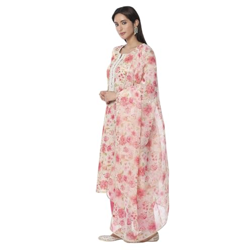 Rangriti Women's Polyester Kurta Set (FSGLM22173SS25BEG_Beige