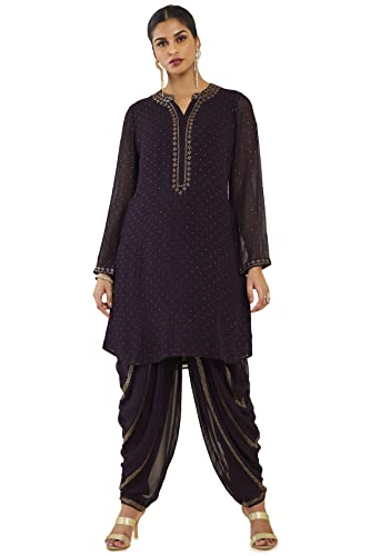 Soch Women Purple Georgette Embellished Suit Set(8907175347645_Purple_S)