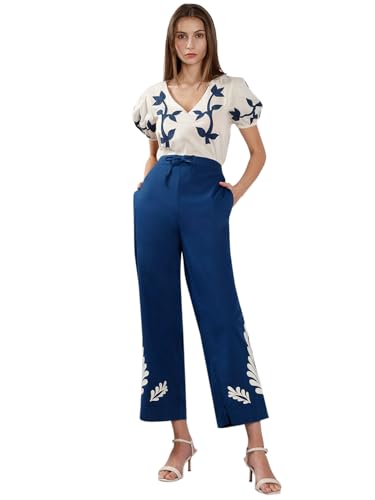 VERO MODA Women's Straight Fit High Rise Dark Blue Pants