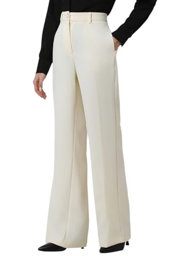 Women Beige Solid Party Regular Fit Trousers