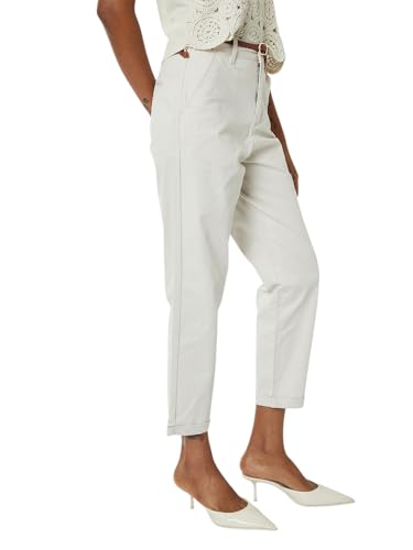 Max Women Solid Trousers with Braided Belt(Off White_34,)