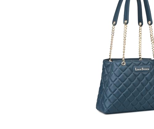 LOUIS STITCH Stylish Dark Blue Handbag for Women | Multi Pocket Ladies Satchel Handbag for Travel, Office, College | LDB-12-CUSBDB
