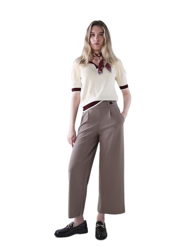 ONLY Women's Solid Wide Leg Brown Pants