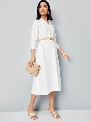 Max Women's Cotton Blend Classic Midi Casual Dress (AE05_White