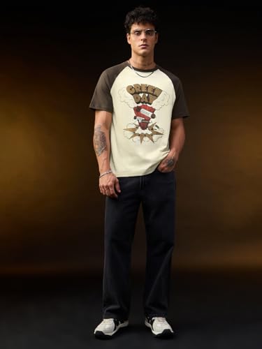 The Souled Store Green Day: Cloud Dookie Men and Boys Short Sleeves Round Neck Off-White Graphic Printed Casual Lightweight Streetwear Trendy T-Shirts