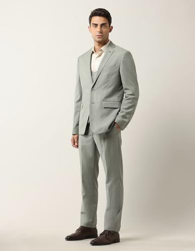 Arrow Men's Polyester Business Suit Pants Set (ARAISU5605_Medium Green