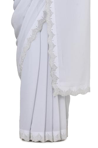 Soch Womens Grey Georgette Saree With Stone Work