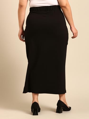 The Pink Moon Women's Maxi Plus Size Straight Black Side Slit Skirt - (SKT_Long_BLK_Black_4XL)