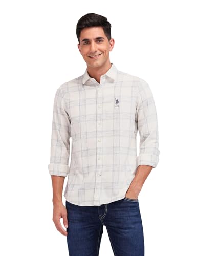 U.S. POLO ASSN. DENIM CO. Slim Fit Dobby Shirt (UDSHT1340_Ivory_46)