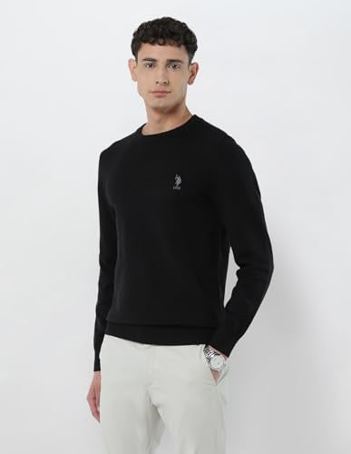 U.S.Polo Association Men's Solid Regular Fit Sweater Black