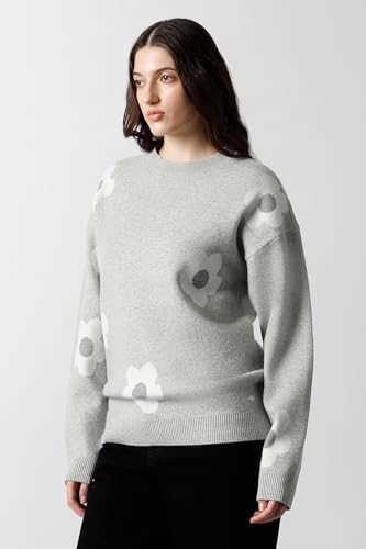 Women Grey Print Round Neck Sweater